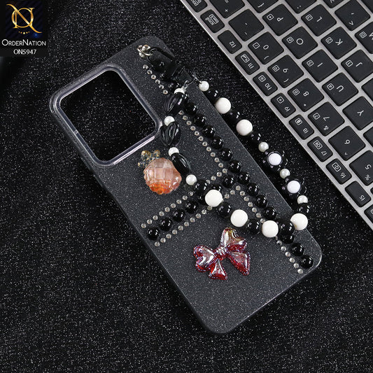 Xiaomi Redmi 13C Cover - Black -  New Primp Shiny Glitter Case With Pearls And Rhinestones And Beeded Keychain