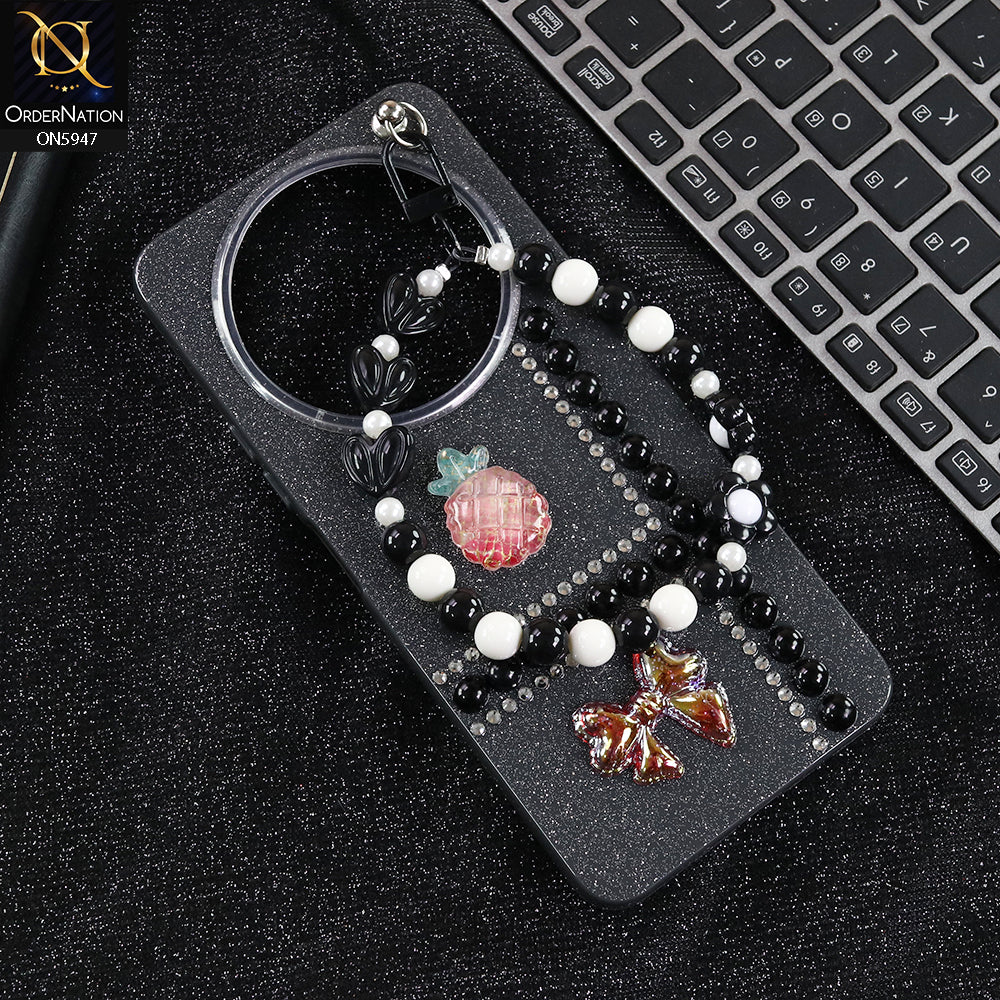 Xiaomi Redmi A3x Cover - Black -  New Primp Shiny Glitter Case With Pearls And Rhinestones And Beeded Keychain