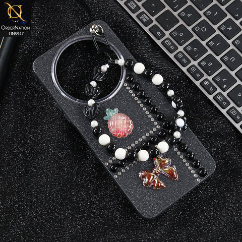 Xiaomi Redmi A3x Cover - Black -  New Primp Shiny Glitter Case With Pearls And Rhinestones And Beeded Keychain