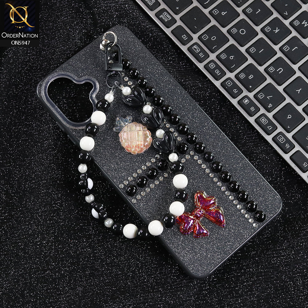 Samsung Galaxy A07 4G Cover - Black -  New Primp Shiny Glitter Case With Pearls And Rhinestones And Beeded Keychain
