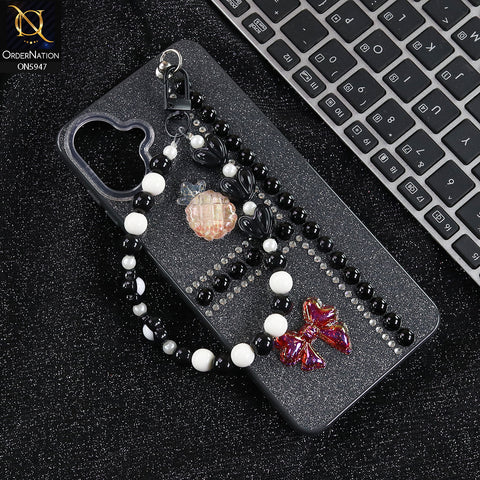 Samsung Galaxy A07 4G Cover - Black -  New Primp Shiny Glitter Case With Pearls And Rhinestones And Beeded Keychain