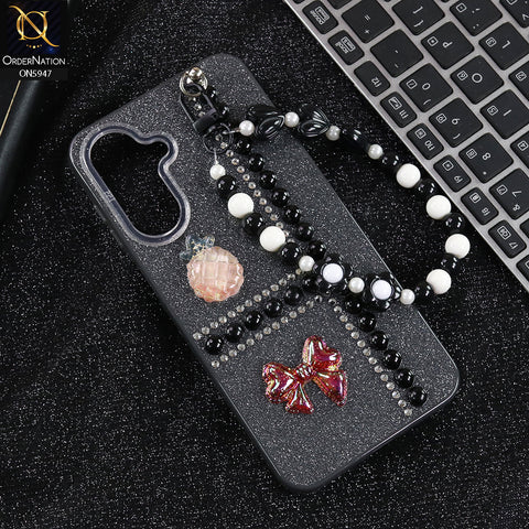 Samsung Galaxy A17 Cover - Black -  New Primp Shiny Glitter Case With Pearls And Rhinestones And Beeded Keychain