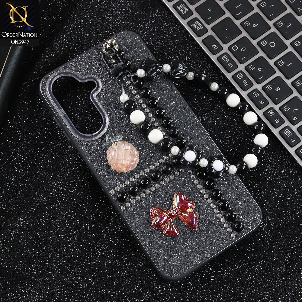 Samsung Galaxy M17 Cover - Black -  New Primp Shiny Glitter Case With Pearls And Rhinestones And Beeded Keychain