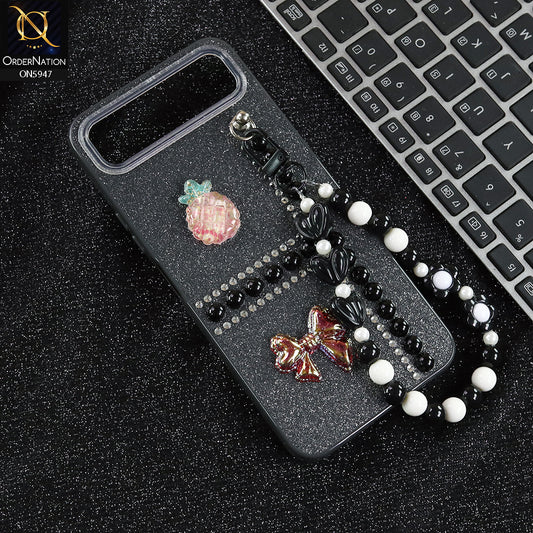 Infinix Smart 10 Plus Cover - Black -  New Primp Shiny Glitter Case With Pearls And Rhinestones And Beeded Keychain