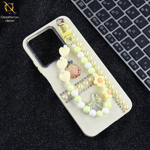Infinix Smart 9 Cover - Yellow -  New Primp Shiny Glitter Case With Pearls And Rhinestones And Beeded Keychain