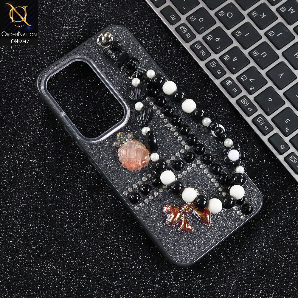 Tecno Spark 40 Pro Cover - Black -  New Primp Shiny Glitter Case With Pearls And Rhinestones And Beeded Keychain
