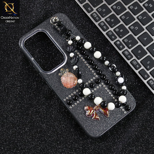 Tecno Spark 40 Pro Cover - Black -  New Primp Shiny Glitter Case With Pearls And Rhinestones And Beeded Keychain