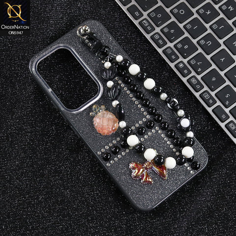 Tecno Spark 40 Pro Cover - Black -  New Primp Shiny Glitter Case With Pearls And Rhinestones And Beeded Keychain