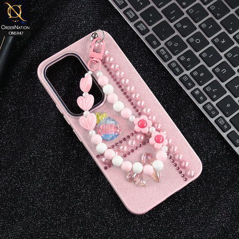 Tecno Spark 40 Pro Cover - Pink -  New Primp Shiny Glitter Case With Pearls And Rhinestones And Beeded Keychain