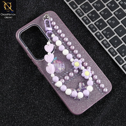 Tecno Spark 40 Pro Cover - Purple -  New Primp Shiny Glitter Case With Pearls And Rhinestones And Beeded Keychain