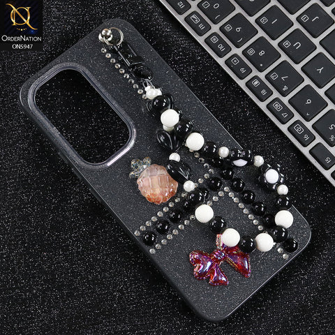 Tecno Spark 40 Pro Plus Cover - Black -  New Primp Shiny Glitter Case With Pearls And Rhinestones And Beeded Keychain