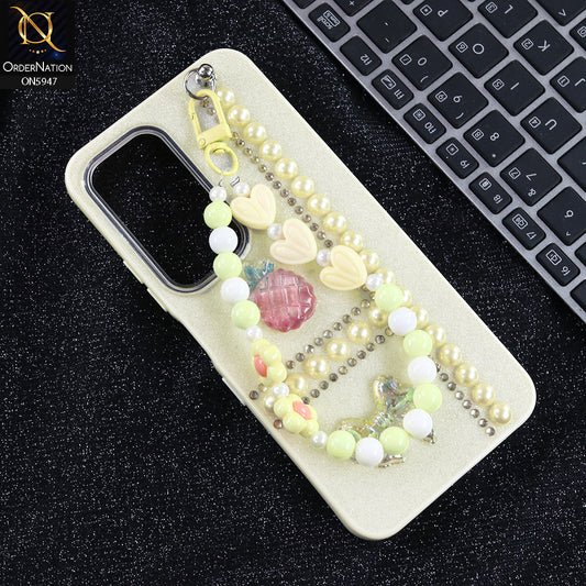 Infinix Hot 60i 4G Cover - Yellow -  New Primp Shiny Glitter Case With Pearls And Rhinestones And Beeded Keychain