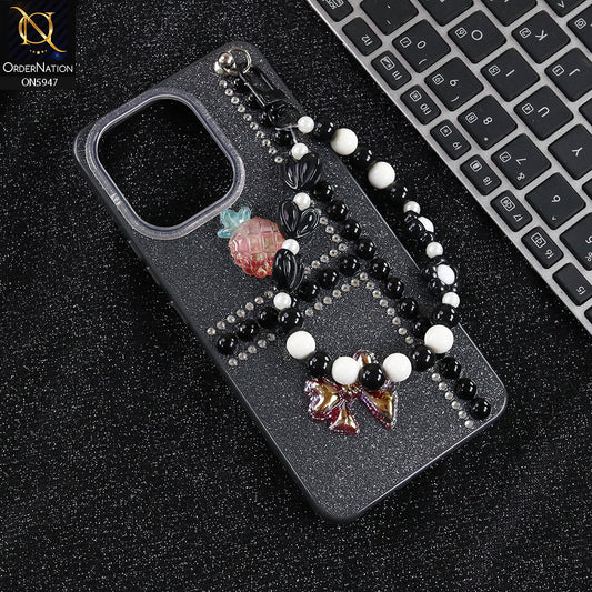 Vivo V60 Lite 4G Cover - Black -  New Primp Shiny Glitter Case With Pearls And Rhinestones And Beeded Keychain