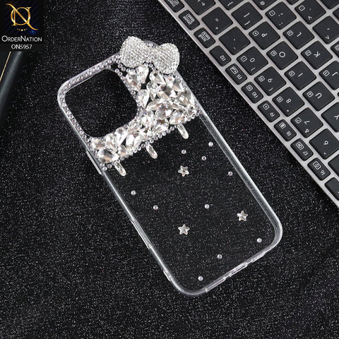 iPhone 14 Pro Max Cover - Silver - Glamorize 3D RhineStones And Bow Clear Case