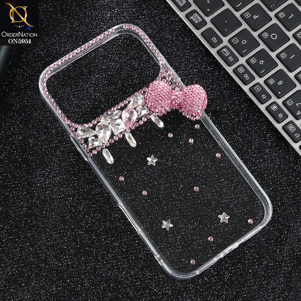 iPhone 17 Pro Cover - Pink - Glamorize 3D RhineStones And Bow Clear Case