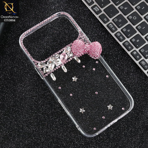 iPhone 17 Pro Max Cover - Pink - Glamorize 3D RhineStones And Bow Clear Case