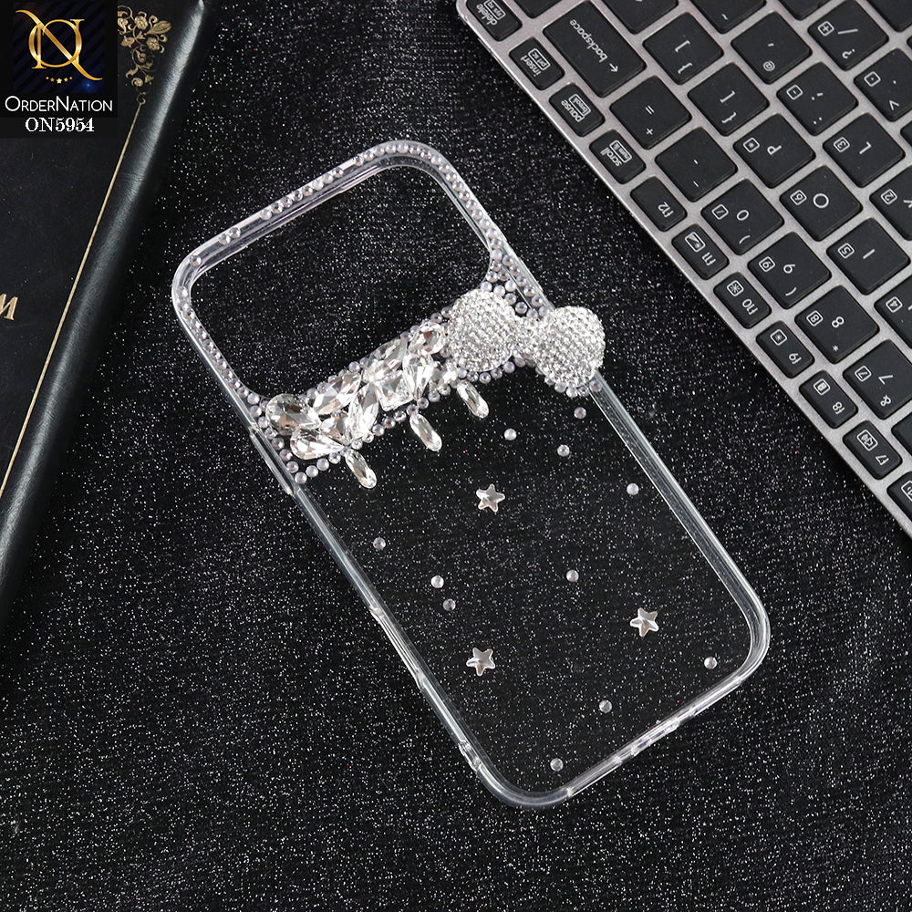 iPhone 17 Pro Cover - Silver - Glamorize 3D RhineStones And Bow Clear Case