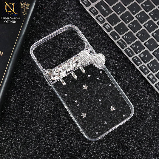 iPhone 17 Pro Cover - Silver - Glamorize 3D RhineStones And Bow Clear Case