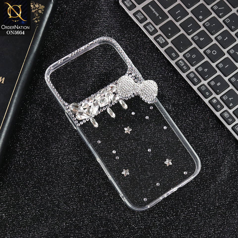 iPhone 17 Pro Cover - Silver - Glamorize 3D RhineStones And Bow Clear Case