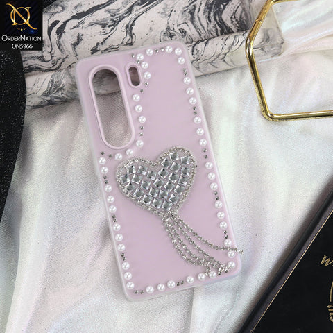 Tecno Camon 40 Pro Cover - Purple -  Stuninng Pearls And Heart Shaped RhineStones Hard Case With Double Protective Layers