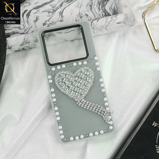 Infinix Note 40 Cover - Black -  Stuninng Pearls And Heart Shaped RhineStones Hard Case With Double Protective Layers