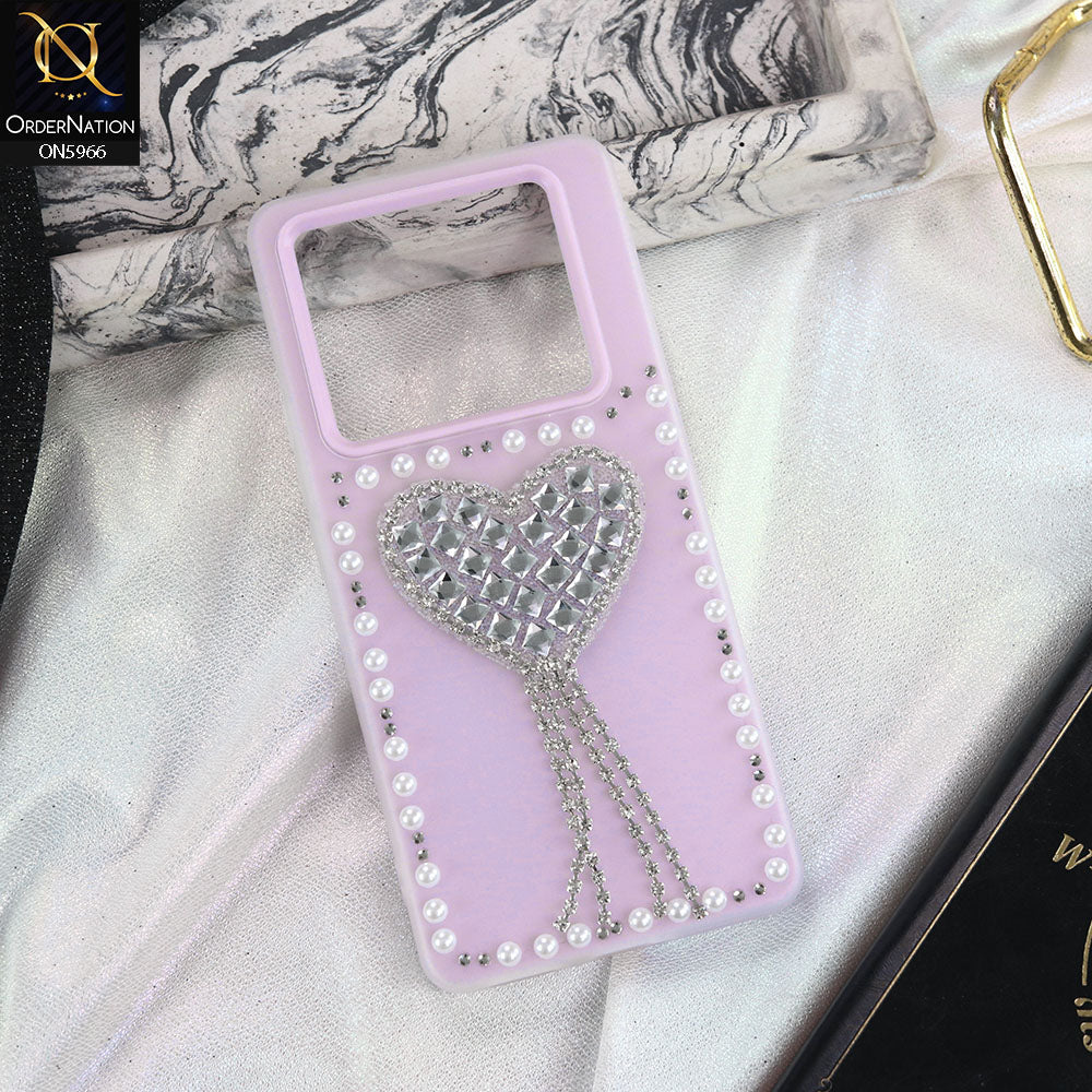 Infinix Note 40 Cover - Purple -  Stuninng Pearls And Heart Shaped RhineStones Hard Case With Double Protective Layers