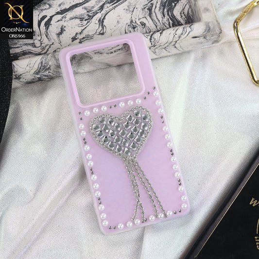 Infinix Note 40 Cover - Purple -  Stuninng Pearls And Heart Shaped RhineStones Hard Case With Double Protective Layers