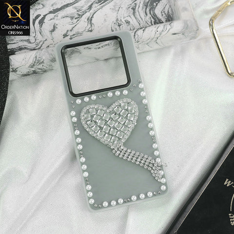 Infinix Note 40 Pro Plus Cover - Black -  Stuninng Pearls And Heart Shaped RhineStones Hard Case With Double Protective Layers