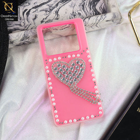 Infinix Note 40 Pro Plus Cover - Pink -  Stuninng Pearls And Heart Shaped RhineStones Hard Case With Double Protective Layers