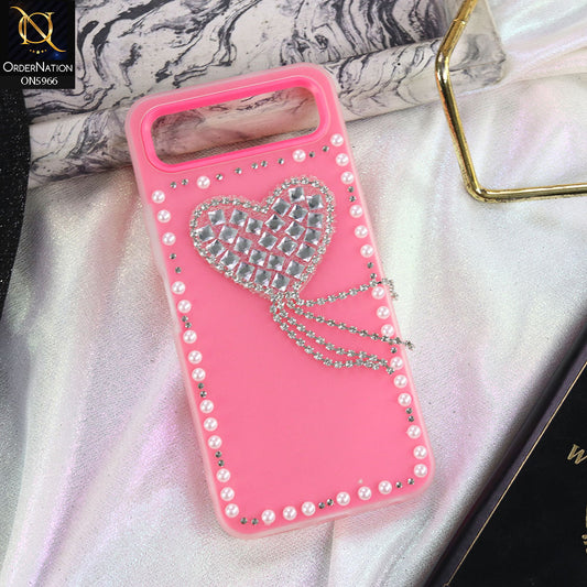 Infinix Smart 10 Plus Cover - Pink -  Stuninng Pearls And Heart Shaped RhineStones Hard Case With Double Protective Layers