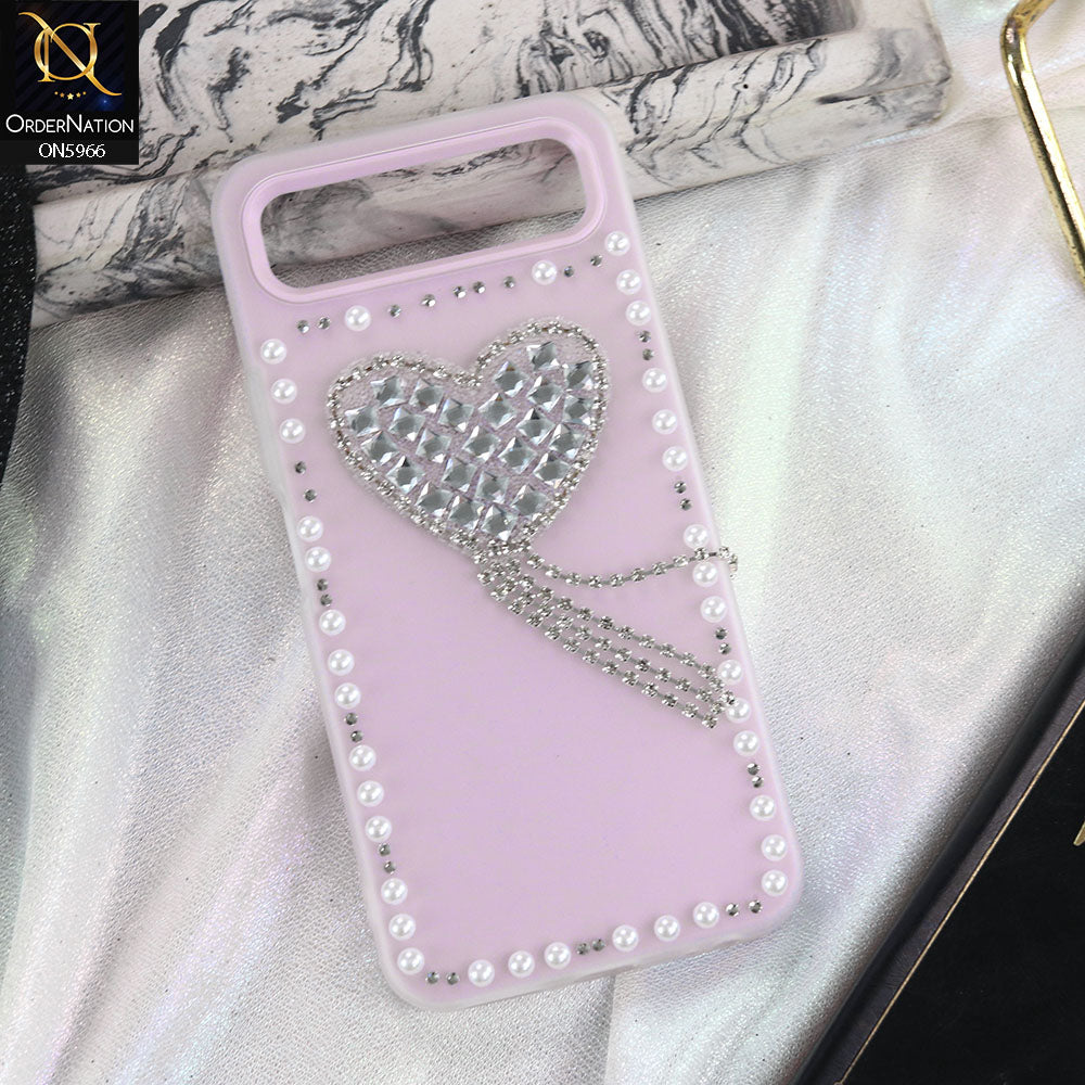 Infinix Smart 10 Plus Cover - Purple -  Stuninng Pearls And Heart Shaped RhineStones Hard Case With Double Protective Layers