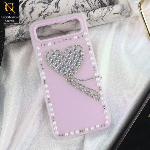 Infinix Smart 10 Plus Cover - Purple -  Stuninng Pearls And Heart Shaped RhineStones Hard Case With Double Protective Layers