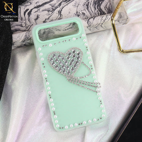 Infinix Smart 10 Plus Cover - Sea green -  Stuninng Pearls And Heart Shaped RhineStones Hard Case With Double Protective Layers
