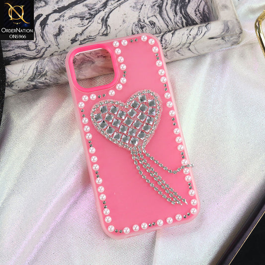 iPhone 11 Pro Cover - Pink - Stuninng Pearls And Heart Shaped RhineStones Hard Case With Double Protective Layers