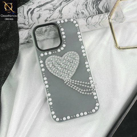 iPhone 14 Pro Cover - Black -  Stuninng Pearls And Heart Shaped RhineStones Hard Case With Double Protective Layers
