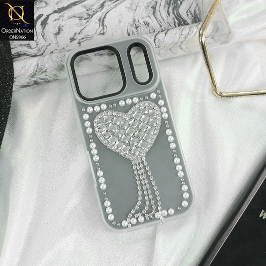 iPhone 17 Pro Max Cover - Black -  Stuninng Pearls And Heart Shaped RhineStones Hard Case With Double Protective Layers