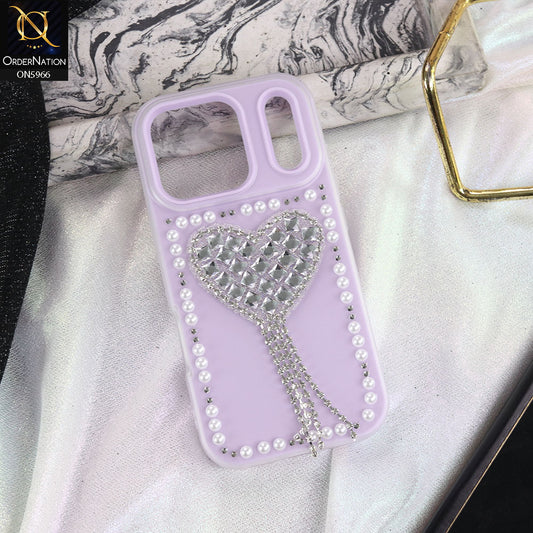 iPhone 17 Pro Max Cover - Purple -  Stuninng Pearls And Heart Shaped RhineStones Hard Case With Double Protective Layers