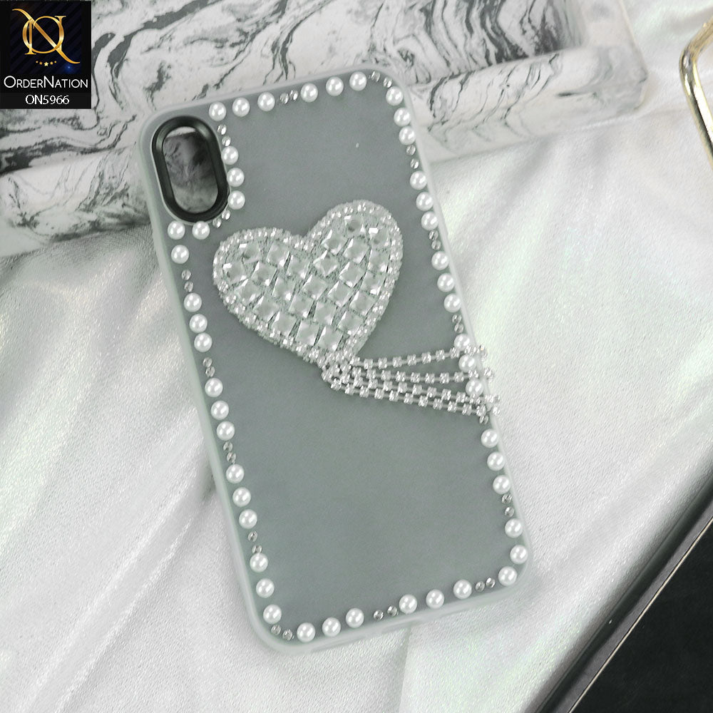 iPhone XS / X Cover - Black -  Stuninng Pearls And Heart Shaped RhineStones Hard Case With Double Protective Layers