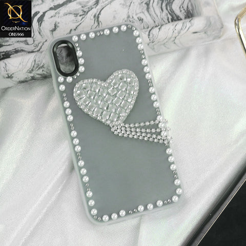 iPhone XS / X Cover - Black -  Stuninng Pearls And Heart Shaped RhineStones Hard Case With Double Protective Layers
