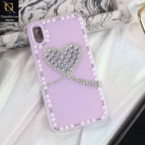 iPhone XS Max Cover - Purple -  Stuninng Pearls And Heart Shaped RhineStones Hard Case With Double Protective Layers