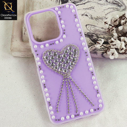 Realme Note 70T Cover - Purple  - Stuninng Pearls And Heart Shaped RhineStones Hard Case With Double Protective Layers