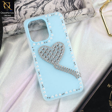 Xiaomi Poco C65 Cover - SkyBlue -  Stuninng Pearls And Heart Shaped RhineStones Hard Case With Double Protective Layers