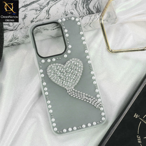 Xiaomi Redmi 15C 4G Cover - Black -  Stuninng Pearls And Heart Shaped RhineStones Hard Case With Double Protective Layers