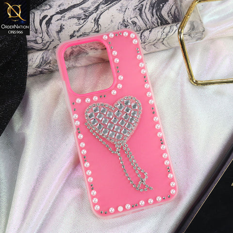 Xiaomi Poco C85 4G Cover - Pink -  Stuninng Pearls And Heart Shaped RhineStones Hard Case With Double Protective Layers