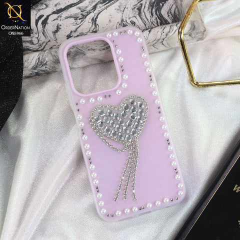 Xiaomi Redmi 15C 4G Cover - Purple -  Stuninng Pearls And Heart Shaped RhineStones Hard Case With Double Protective Layers