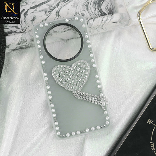 Xiaomi Redmi A3x Cover - Black -  Stuninng Pearls And Heart Shaped RhineStones Hard Case With Double Protective Layers