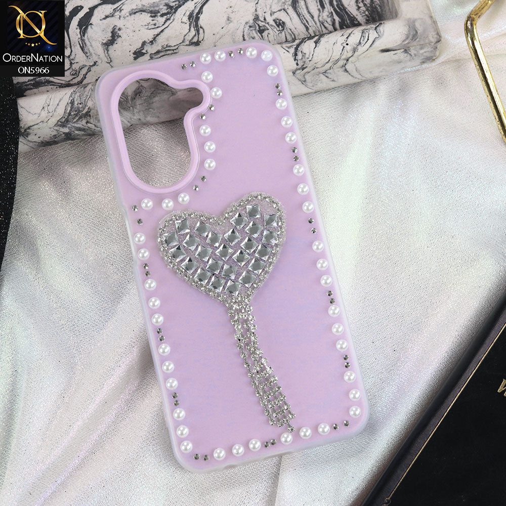 Xiaomi Redmi A5 4G Cover - Purple -  Stuninng Pearls And Heart Shaped RhineStones Hard Case With Double Protective Layers