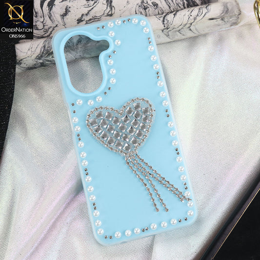 Xiaomi Redmi A5 4G Cover - SkyBlue -  Stuninng Pearls And Heart Shaped RhineStones Hard Case With Double Protective Layers