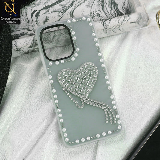 Oppo Reno 14F Cover - Black -  Stuninng Pearls And Heart Shaped RhineStones Hard Case With Double Protective Layers