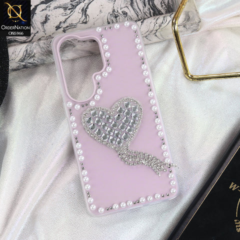 Samsung Galaxy S26 Ultra Cover - Purple -  Stuninng Pearls And Heart Shaped RhineStones Hard Case With Double Protective Layers